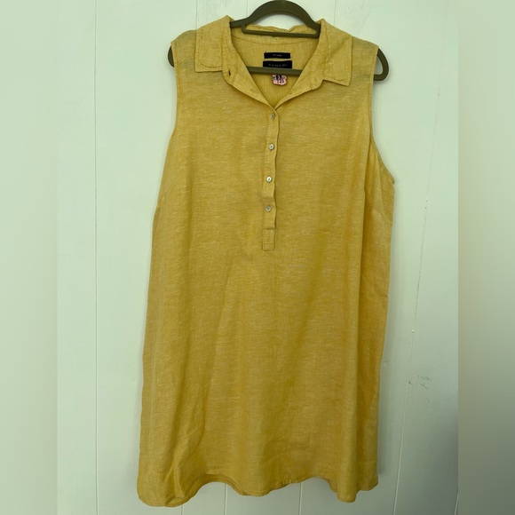 Tahari Dresses & Skirts - Tahari 100% Linen Yellow Sleeveless Dress Size 2X